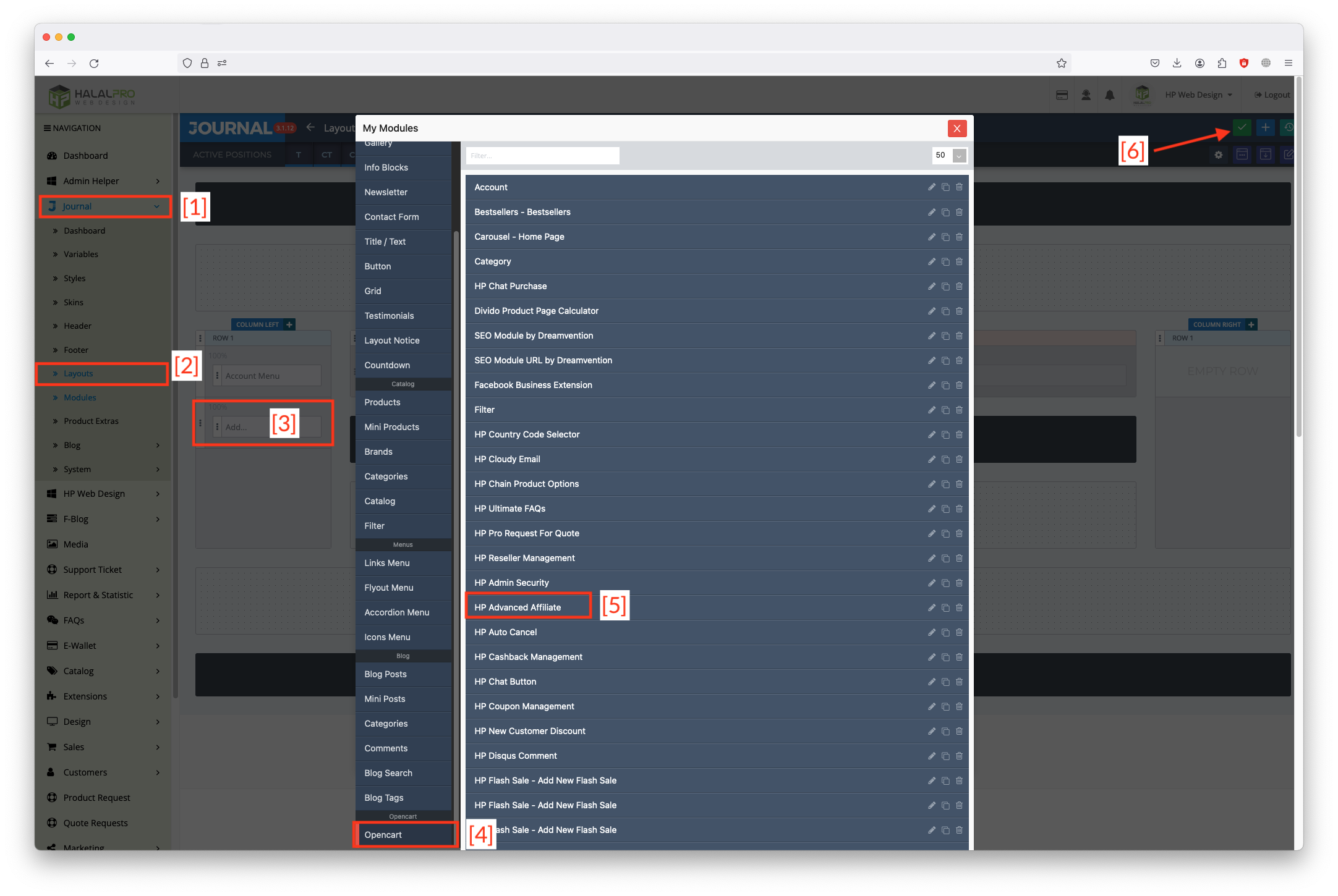 add affiliate on journal theme opencart